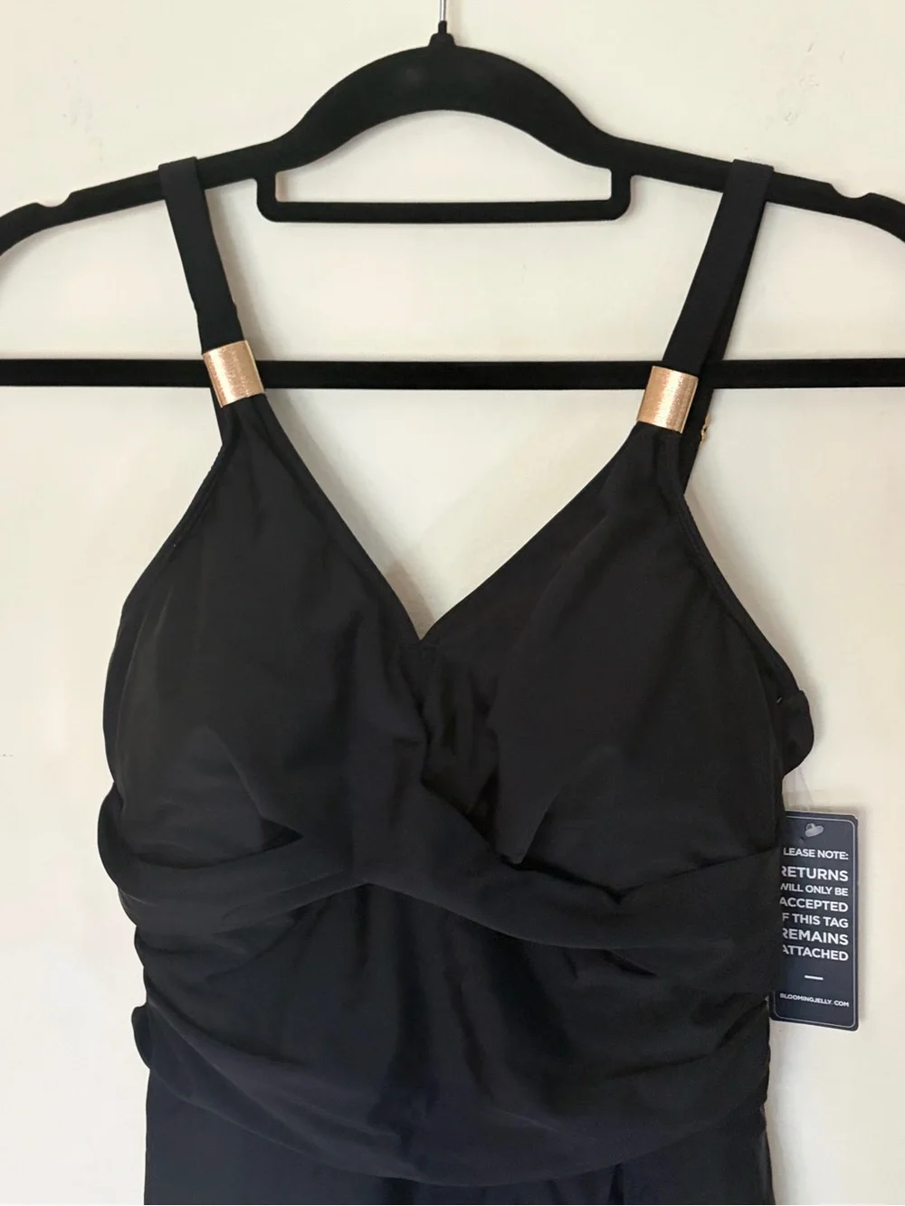Gold Metal Tie Knot One Piece Bathingsuit Tummy Control Swimdress